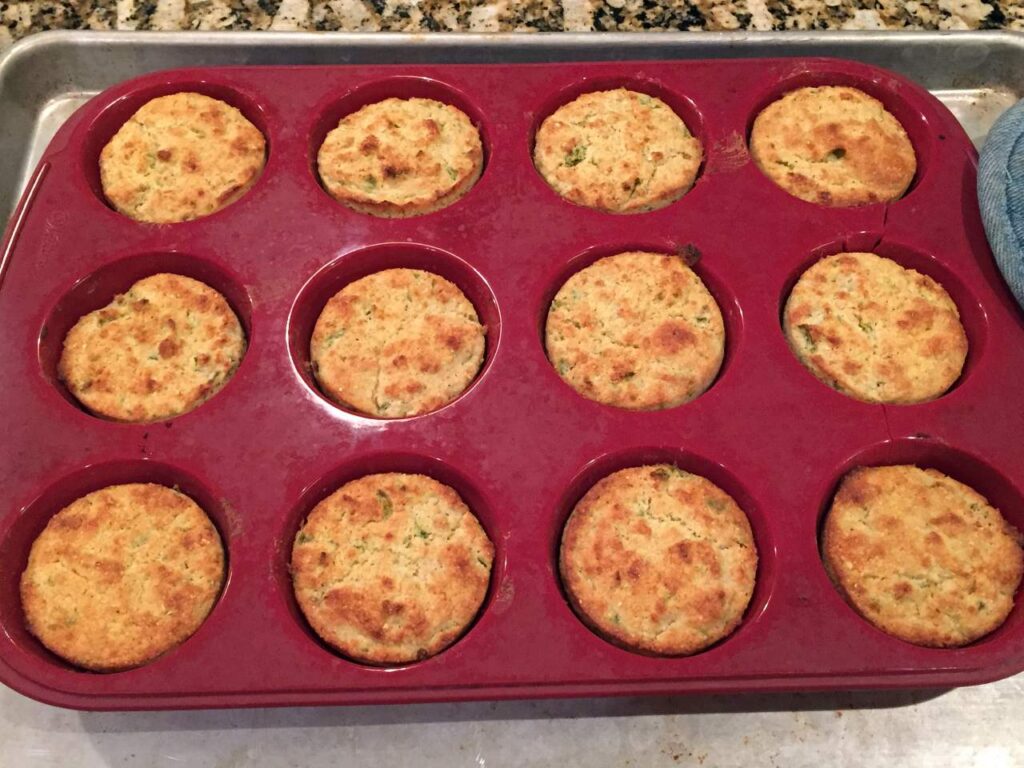 Baked Jalapeno Cornbread Muffins in Silicone Muffin Tin