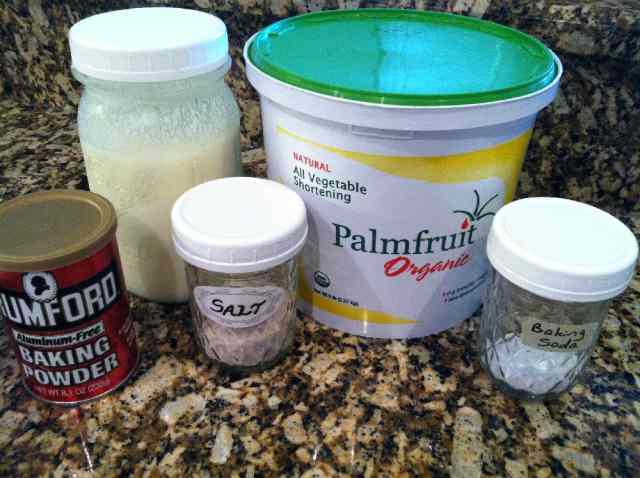 Biscuit Ingredients: buttermilk, palm shortening, baking powder, salt & baking soda